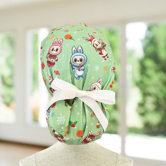Christmas Cute Monsters Ponytail Style Scrub Cap~ RN, CNA, MD, Tech, Gift - Picture 1 of 5
